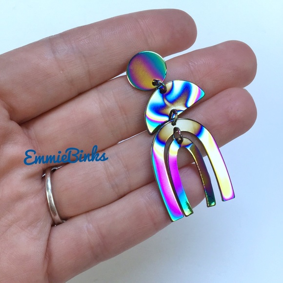 💥3for$28 New Oil Slick Holographic Rainbow Cutout Drop Earrings - Picture 4 of 10